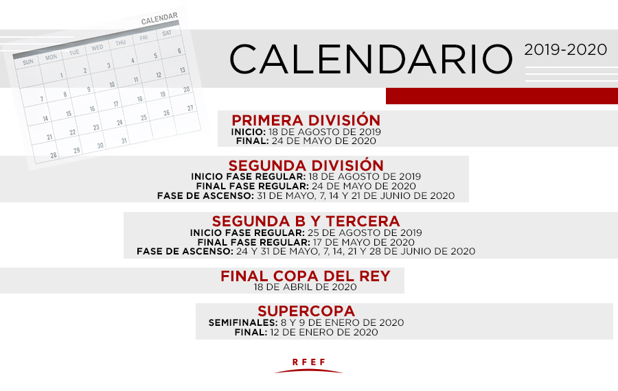 Este es el calendario oficial de competición de la temporada 2019/2020 rfef.es