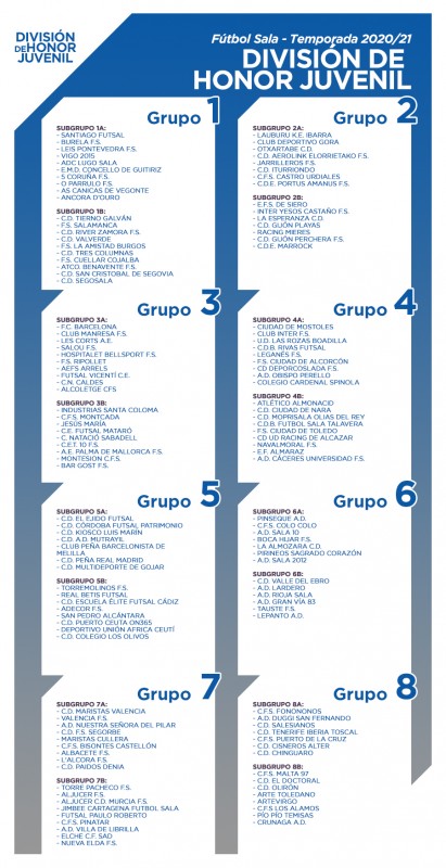 Así quedan los grupos y subgrupos de las categorías del fútbol sala español |